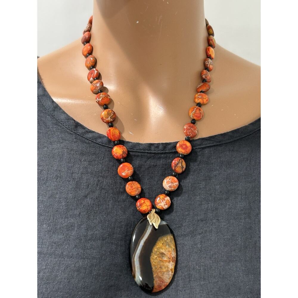bbj necklace Orange Stone And Crystal Statement Style